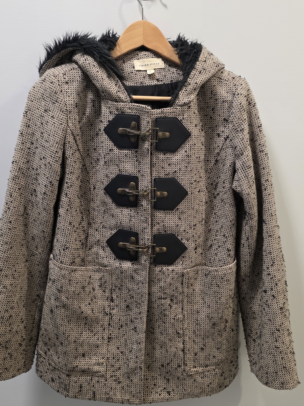 Third Piece Wool Blend Hooded Toggle Coat Size 6